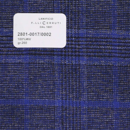2801-0017/0002 Cerruti Lanificio - Vải Suit 100% Wool - Xanh Dương Caro